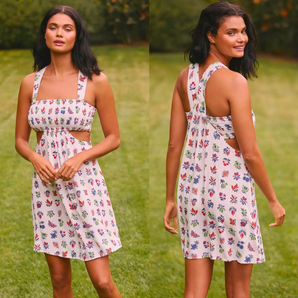 Anthropologie The Piper Bandeau Cutout Floral Mini Dress Size S Beachy Vacay